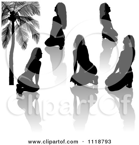 Clipart Of Black And Gray Provocative Women Silhouettes And Reflections - Royalty Free Vector Illustration by dero