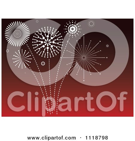Clipart Of White Fireworks Bursting In A Red Sky - Royalty Free Vector Illustration by dero