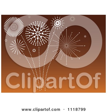 Clipart Of White Fireworks Bursting In An Orange Sky - Royalty Free Vector Illustration by dero