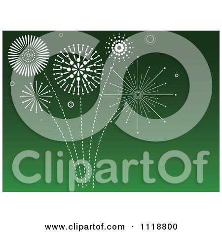 Clipart Of White Fireworks Bursting In A Green Sky - Royalty Free Vector Illustration by dero