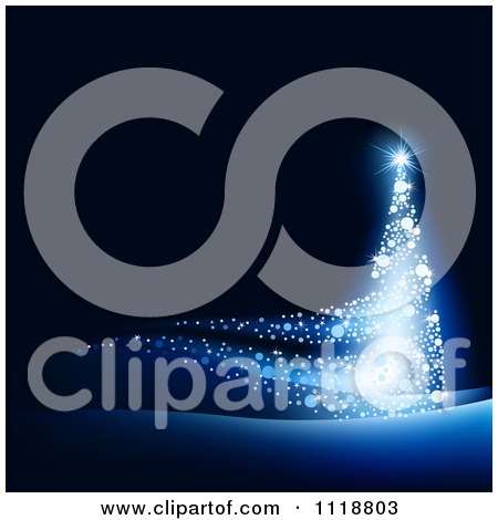 Clipart Of A Magical Blue Glowing Christmas Tree On Black - Royalty Free Vector Illustration by dero