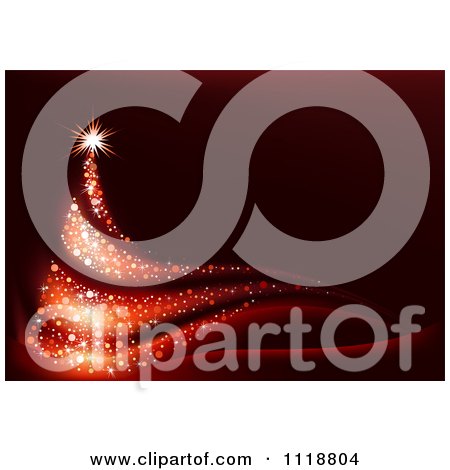 Clipart Of A Magical Red Glowing Christmas Tree On Black - Royalty Free Vector Illustration by dero