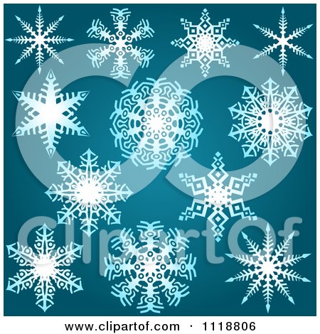 Clipart Of Icy Winter Snowflakes On Blue - Royalty Free Vector Illustration by dero
