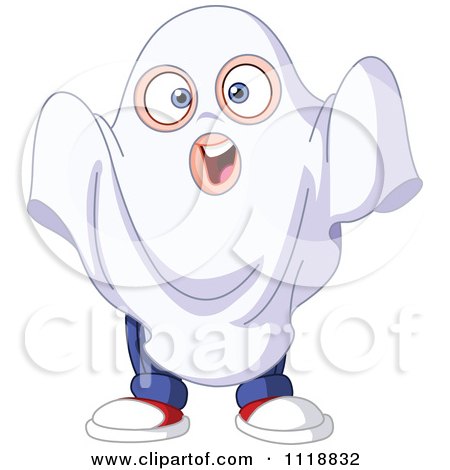 Cartoon Of A Halloween Boy In A Sheet Ghost Costume - Royalty Free Vector Clipart by yayayoyo