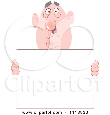 Cartoon Of A Bald Man Holding A Sign - Royalty Free Vector Clipart by yayayoyo