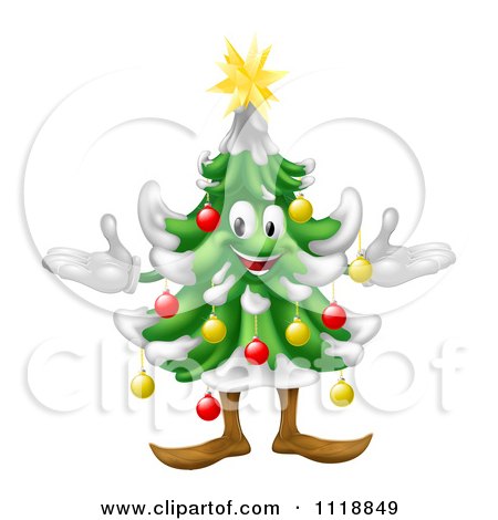 Clipart Of A Happy Decorated Christmas Tree - Royalty Free Vector Illustration by AtStockIllustration