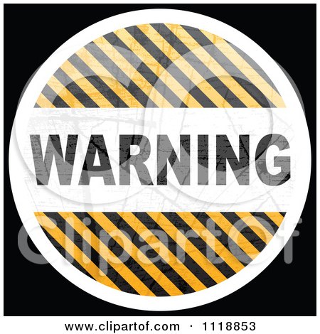 Clipart Of A Round WARNING Hazard Stripes Icon On Black - Royalty Free Vector Illustration by Andrei Marincas