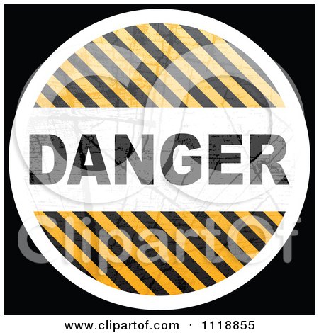 Clipart Of A Round Danger Hazard Stripes Icon On Black - Royalty Free Vector Illustration by Andrei Marincas
