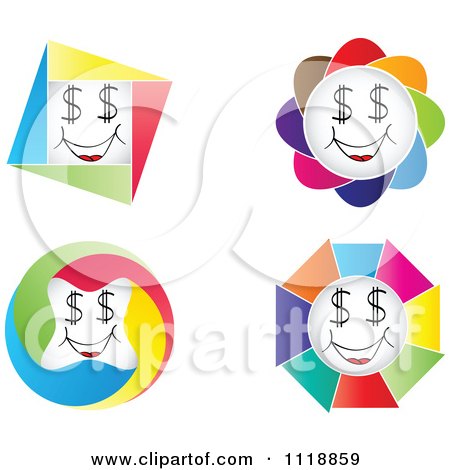 Clipart Of Colorful Happy Dollar Eye Faces - Royalty Free Vector Illustration by Andrei Marincas