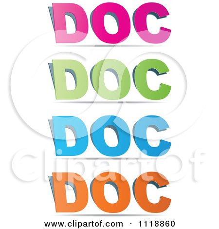 Clipart Of Pink Green Blue And Orange DOC Icons - Royalty Free Vector Illustration by Andrei Marincas