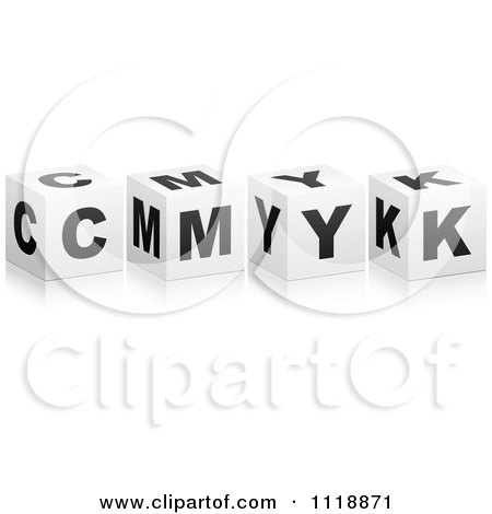 Clipart Of 3d Black And White CMYK Boxes With A Reflection - Royalty Free Vector Illustration by Andrei Marincas