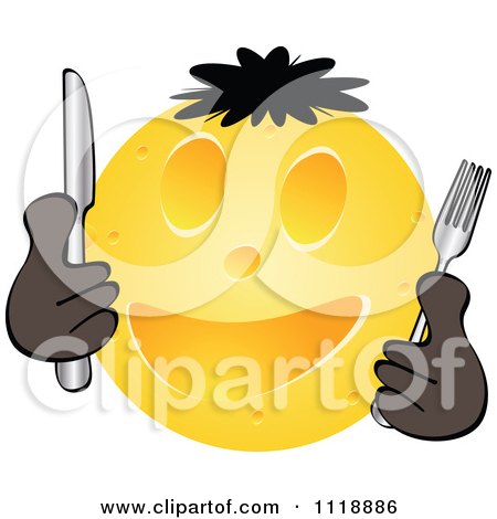 Clipart Of A Happy Cheese Ball Face Holding Silverware - Royalty Free Vector Illustration by Andrei Marincas