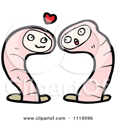 Cartoon Pink Earth Worm Pair In Love - Royalty Free Vector Clipart by lineartestpilot