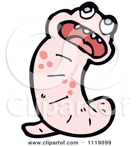 Cartoon Frightened Pink Earth Worm - Royalty Free Vector Clipart by lineartestpilot