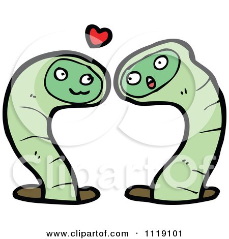 Cartoon Green Earth Worm Pair In Love - Royalty Free Vector Clipart by lineartestpilot