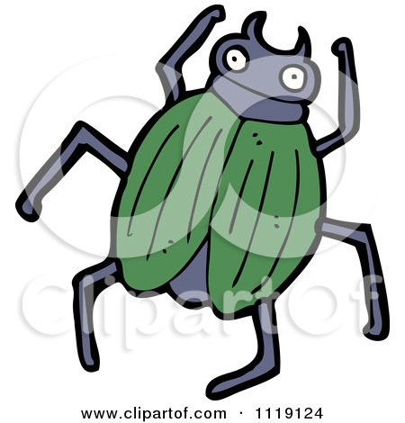Cartoon Of A Green Beetle 1 - Royalty Free Vector Clipart by lineartestpilot