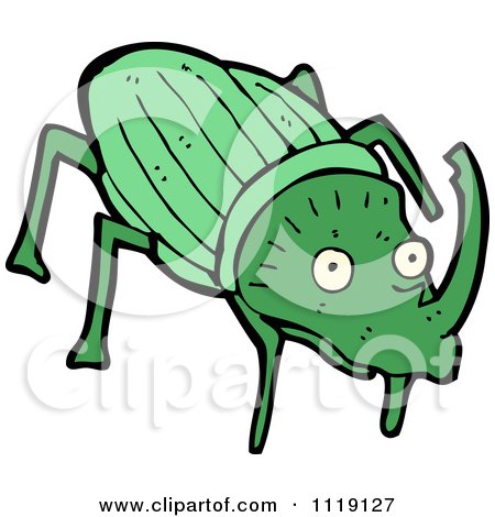 Cartoon Of A Horned Beetle 1 - Royalty Free Vector Clipart by lineartestpilot