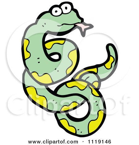 Cartoon Of A Green And Yellow Snake - Royalty Free Vector Clipart by lineartestpilot