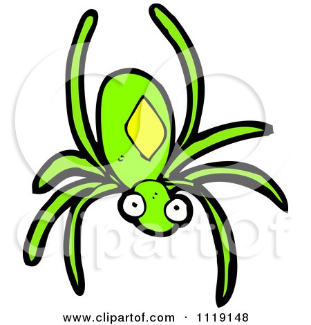 Cartoon Of A Green Spider - Royalty Free Vector Clipart by lineartestpilot