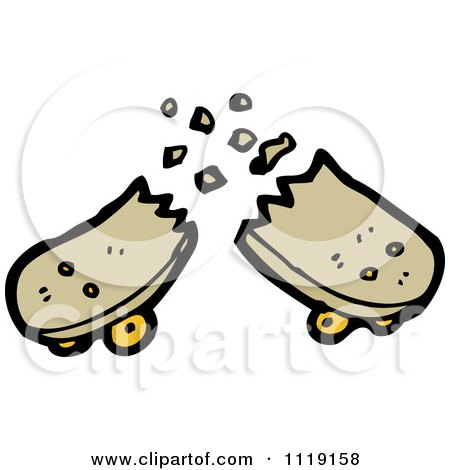 Vector Cartoon Of A Broken Brown Skateboard - Royalty Free Clipart Graphic by lineartestpilot