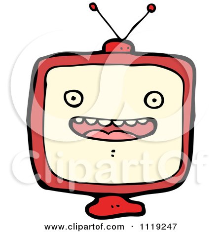 Cartoon Of A Red Box TV Character 1 - Royalty Free Vector Clipart by lineartestpilot