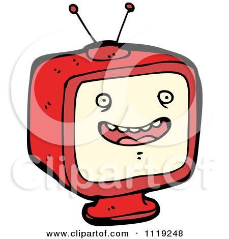 Cartoon Of A Red Box TV Character 2 - Royalty Free Vector Clipart by lineartestpilot
