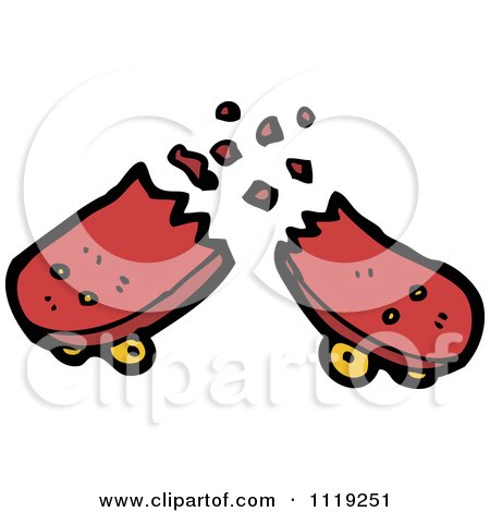 Vector Cartoon Of A Broken Red Skateboard - Royalty Free Clipart Graphic by lineartestpilot