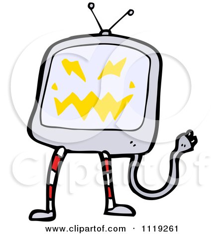 Cartoon Of A Possessed Television Screen - Royalty Free Vector Clipart by lineartestpilot