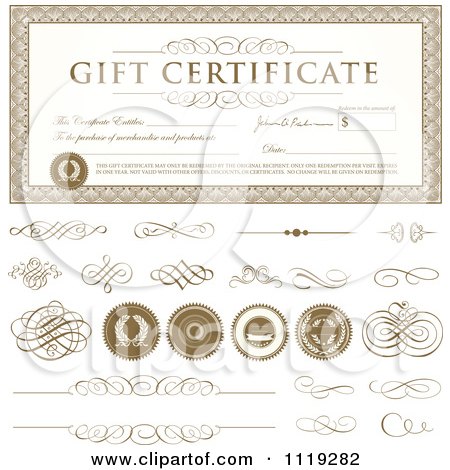 Clipart Of A Gift Certificate With Swirls And Seals - Royalty Free Vector Illustration by BestVector