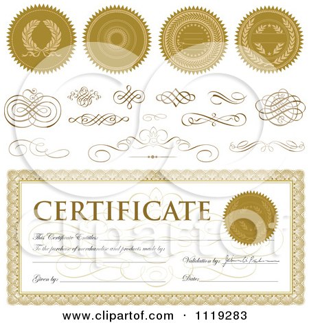 Clipart Of A Certificate With Sample Text Seals And Swirls - Royalty Free Vector Illustration by BestVector