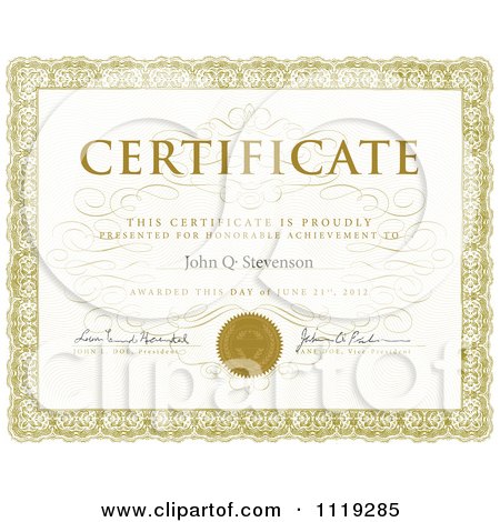Clipart Of A Golden Certificate With Sample Text - Royalty Free Vector Illustration by BestVector