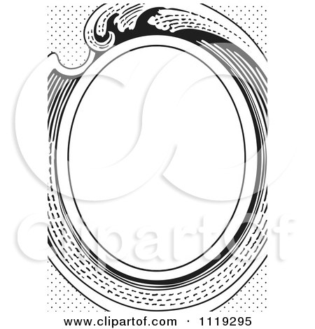 Clipart Of A Retro Black And White Victorian Oval Frame - Royalty Free Vector Illustration by BestVector