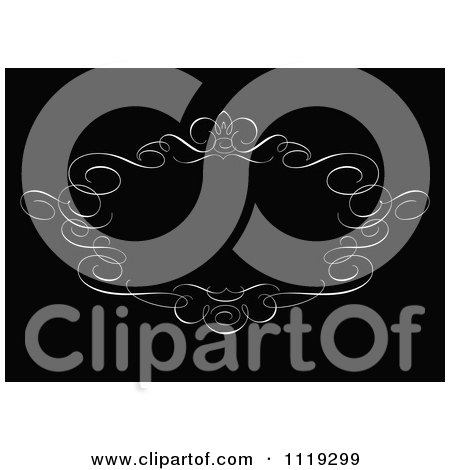 Clipart Of An Ornate White Swirl Frame On Black - Royalty Free Vector Illustration by BestVector