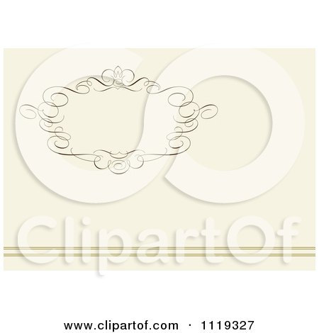 Clipart Of An Ornate Swirl Frame With Copyspace And Horizontal Lines On Beige - Royalty Free Vector Illustration by BestVector