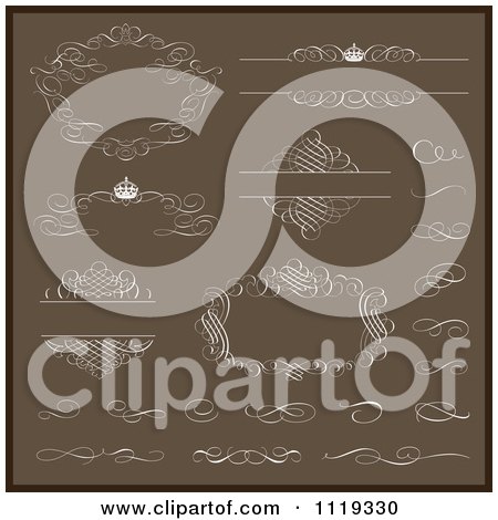Clipart Of White Swirl Frames And Design Elements On Brown - Royalty Free Vector Illustration by BestVector