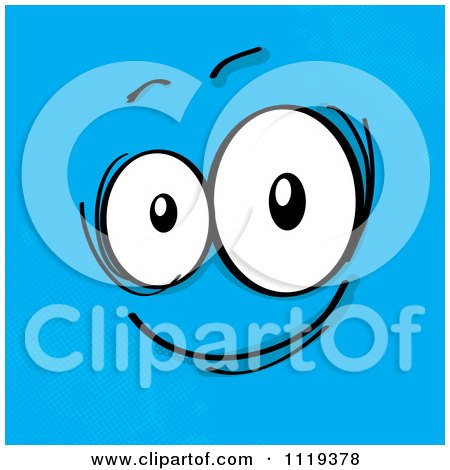 Cartoon Of A Happy Face On Blue - Royalty Free Vector Clipart by MilsiArt