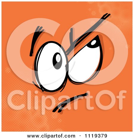 Cartoon Of A Skeptical Face On Orange - Royalty Free Vector Clipart by MilsiArt