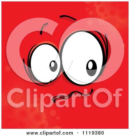 Cartoon Of A Nervous Face On Red - Royalty Free Vector Clipart by MilsiArt