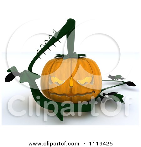 Clipart Of A 3d Halloween Jackolantern Pumpkin On A Vine - Royalty Free CGI Illustration by KJ Pargeter