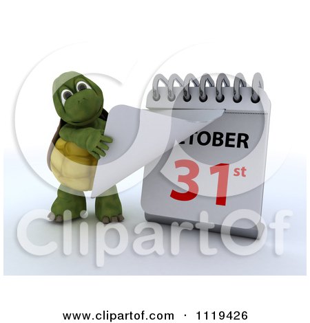 Clipart Of A 3d Tortoise Revealing A Halloween October 31st Calendar Day - Royalty Free CGI Illustration by KJ Pargeter