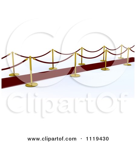 Clipart Of 3d Velvet Ropes And Golden Poles Beside A Red Carpet - Royalty Free CGI Illustration by KJ Pargeter