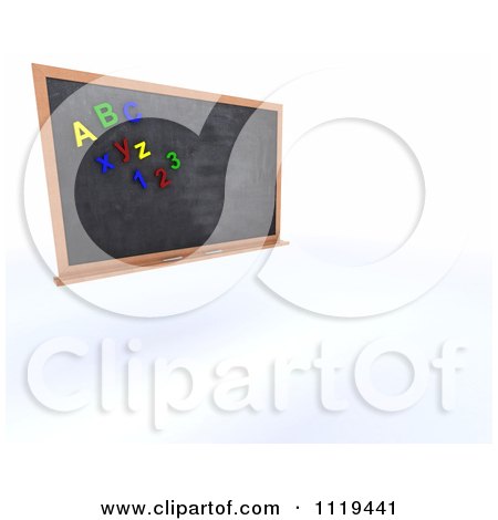 Clipart Of A 3d Black Board With Magnetic Numbers And Letters And Copyspace - Royalty Free CGI Illustration by KJ Pargeter
