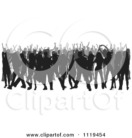 Clipart Of A Silhouetted Crowd Of Dancers 3 - Royalty Free Vector Illustration by dero