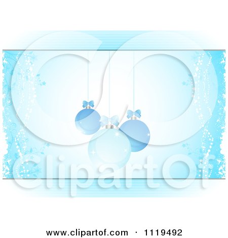 Clipart Of A Blue Christmas Background With A Baubles And Vines - Royalty Free Vector Illustration by elaineitalia