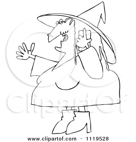 Cartoon Of An Outlined Halloween Witch Talking On A Cell Phone - Royalty Free Vector Clipart by djart