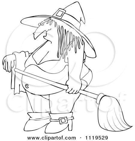 Cartoon Of An Outlined Halloween Witch In A Bikini - Royalty Free Vector Clipart by djart