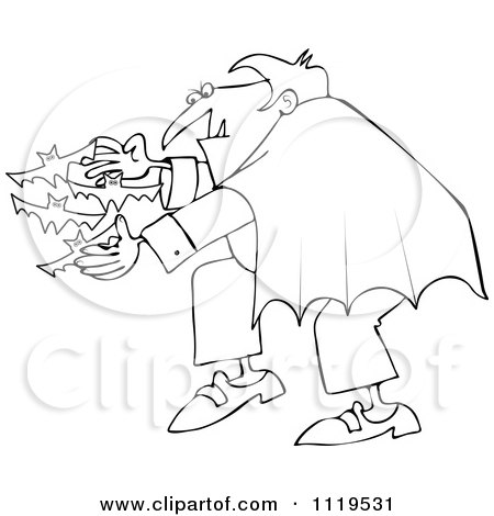 Cartoon Of An Outlined Vampire Releasing Bats - Royalty Free Vector Clipart by djart