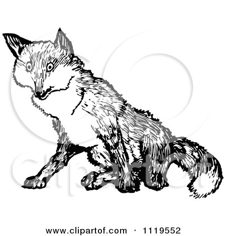 Clipart Of A Retro Vintage Black And White Fox - Royalty Free Vector Illustration by Prawny Vintage