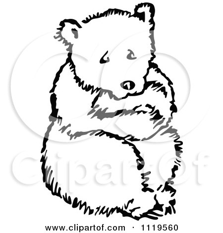 Clipart Of A Retro Vintage Black And White Scared Bear - Royalty Free Vector Illustration by Prawny Vintage