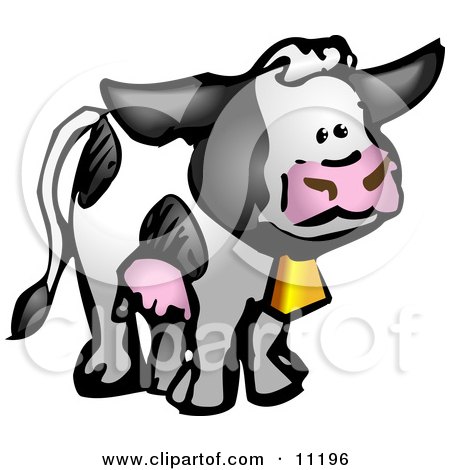 Black and White Cow With Udders and a Cow Bell on a Dairy Farm Clipart Illustration by AtStockIllustration